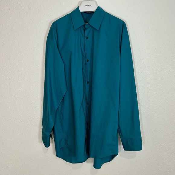 Sofie D’Hoore Brennan Oversized Cotton Poplin Shirt Teal Button Down LS Blouse - Picture 1 of 4